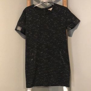 Banana Republic- mini dress, front pockets, synthetic leather trim